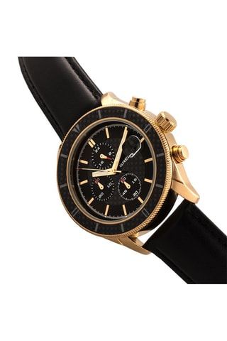 Leren Quartz Horloge Maverick Zwart en Goudkleurig