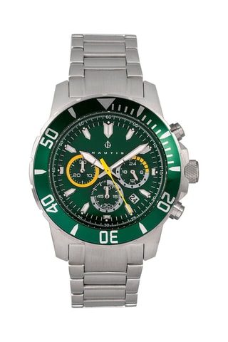 Stalen Quartz Horloge Zilverkleurig en Groen - Chronograaf