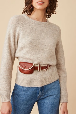 Sac ceinture en cuir et en laine - Marron