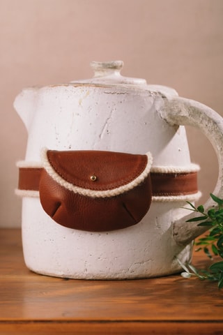 Sac ceinture en cuir et en laine - Marron