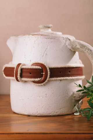 Sac ceinture en cuir et en laine - Marron