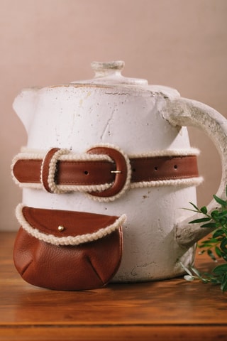 Sac ceinture en cuir et en laine - Marron