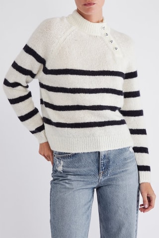 Pull en kid mohair et mérinos Chico - Blanc et bleu marine