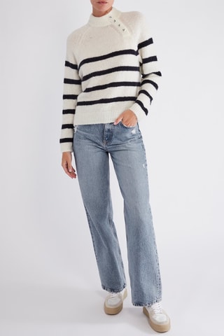 Pull en kid mohair et mérinos Chico - Blanc et bleu marine