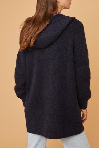 Gilet long à capuche en mohair et mérinos - Bleu