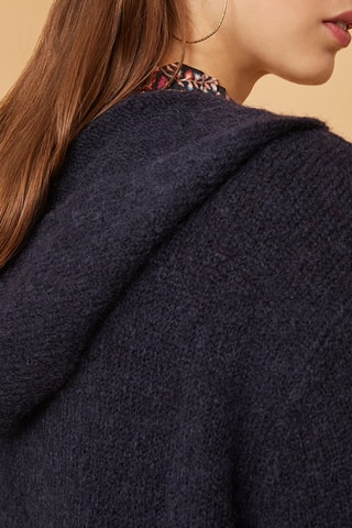 Gilet long à capuche en mohair et mérinos - Bleu