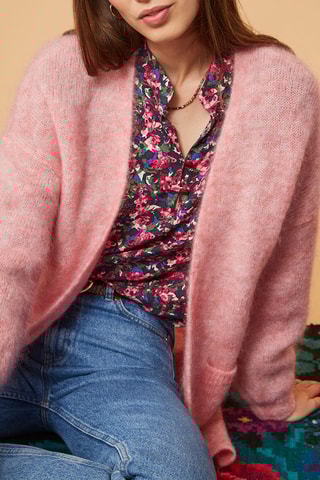 Gilet long en mohair et laine - Rose