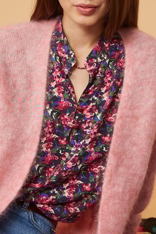 Gilet long en mohair et laine - Rose