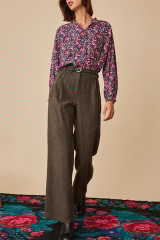 Pantalon droit en laine - Marron