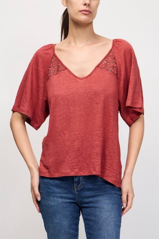 Top en lin Kinouta - Rouge brique chiné