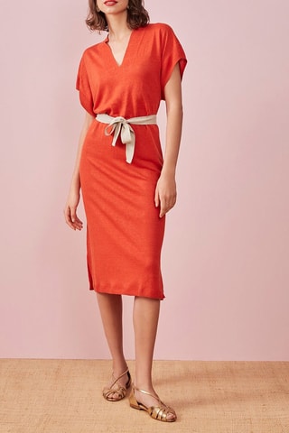Robe midi en lin Bastia - Rouge 