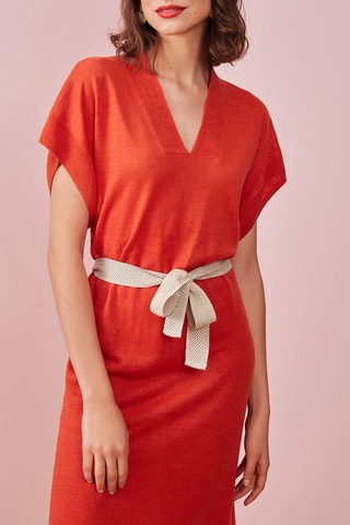Robe midi en lin Bastia - Rouge 