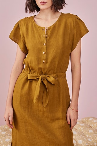 Robe longue en lin Pinède - Kaki 
