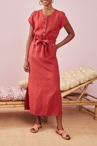 Robe longue en lin Oud - Rouge brique