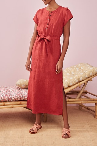 Robe longue en lin Oud - Rouge brique