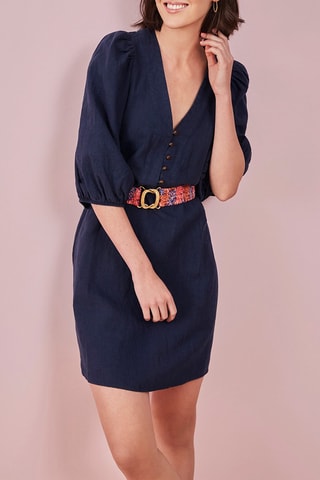 Robe trapèze en lin - Bleu marine
