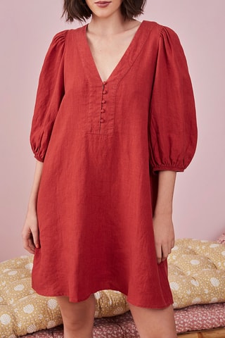 Robe trapèze en lin Oud - Rouge brique