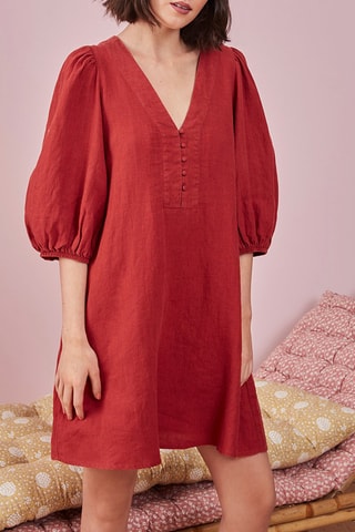 Robe trapèze en lin Oud - Rouge brique