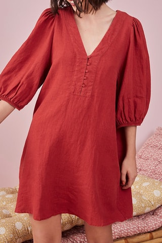 Robe trapèze en lin Oud - Rouge brique