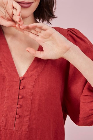 Robe trapèze en lin Oud - Rouge brique