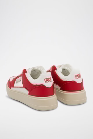 Sapatilhas com plataforma em couro - Bege e vermelho