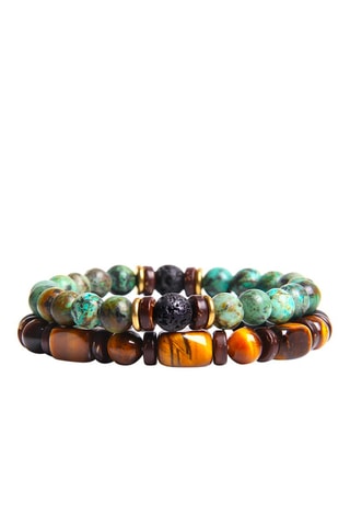 2 bracelets - Œils-de-tigre, turquoises et pierres de lave