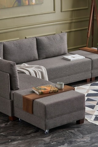 Canapé d'angle gauche convertible Fly Marron et imitation noyer - 4 places - Couchage 140 x 190 cm