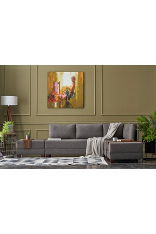 Canapé d'angle droit convertible Fly Marron et imitation noyer - 4 places - Couchage 140 x 190 cm