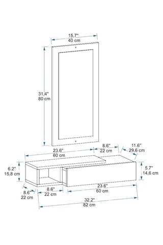 Meuble de couloir suspendu Vien - 82 x 15,8 x 29,6 cm