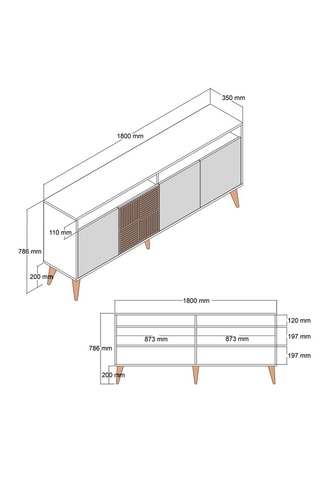 Buffet 4 portes - 180 x 35 x 78,6 cm