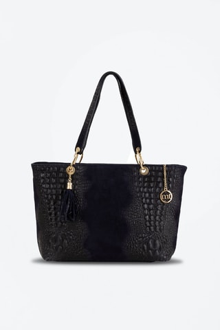 Sac porté épaule en cuir Cilento - Bleu foncé et noir