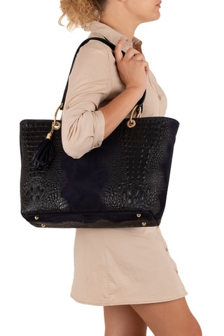 Sac porté épaule en cuir Cilento - Bleu foncé et noir