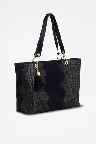 Sac porté épaule en cuir Cilento - Bleu foncé et noir