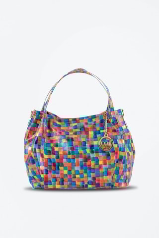 Sac à main en cuir Vittuone - Turquoise et moutarde