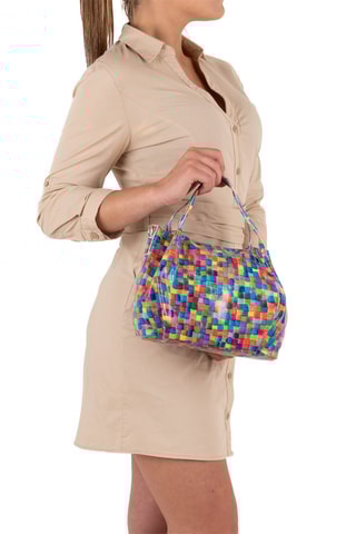 Sac à main en cuir Vittuone - Turquoise et moutarde