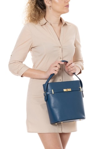 Sac seau en cuir Lattanzio - Bleu marine