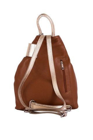 Sac à dos en cuir Sirietto - Marron et argenté