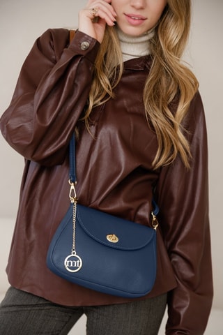 Sac bandoulière en cuir Evaristo - Bleu marine