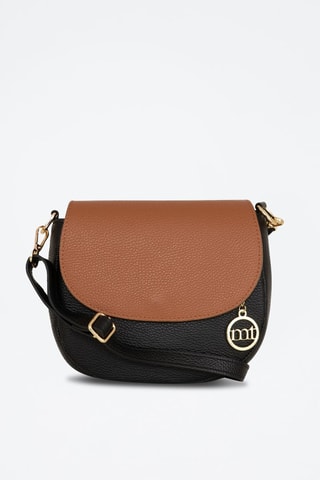 Sac bandoulière en cuir 
Noir et camel