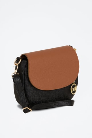 Sac bandoulière en cuir 
Noir et camel