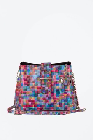 Sac bandoulière en cuir Frascati - Bleu et rouge