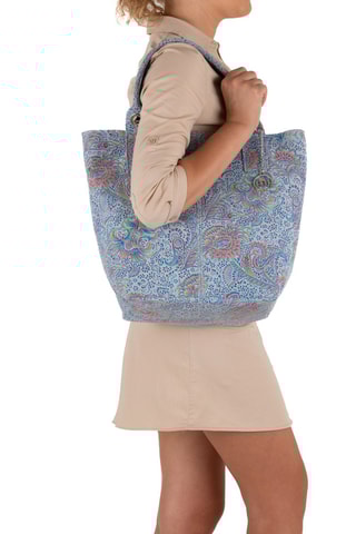 Cabas en cuir Liberazione - Bleu, jaune, rose et argenté