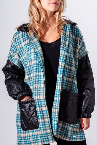 Manteau à capuche - Blanc et turquoise