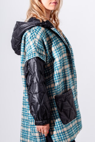 Manteau à capuche - Blanc et turquoise