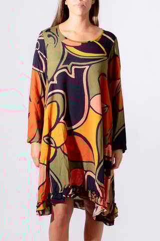 Robe trapèze - Corail et jaune