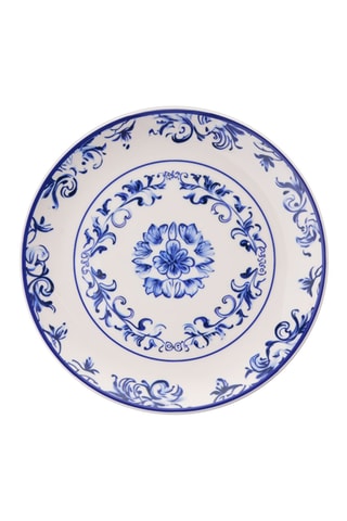 6 assiettes plates en céramique Blue Flower - 25,5 cm