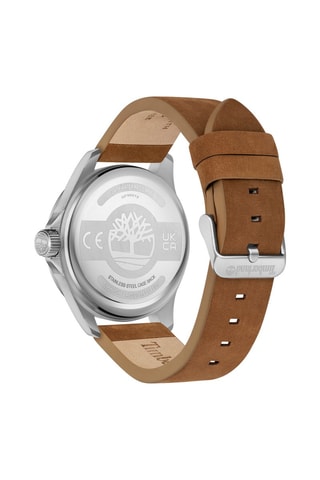 Montre à quartz en cuir et plaqué ion argent Epsom-Z - Chronographe et boussole - Camel et bleu marine