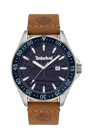 Montre à quartz en cuir et plaqué ion argent Lehighton-Z - Camel et bleu marine