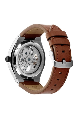 Montre automatique en cuir Alburgh - Boussole et chronomètre - Marron et argenté