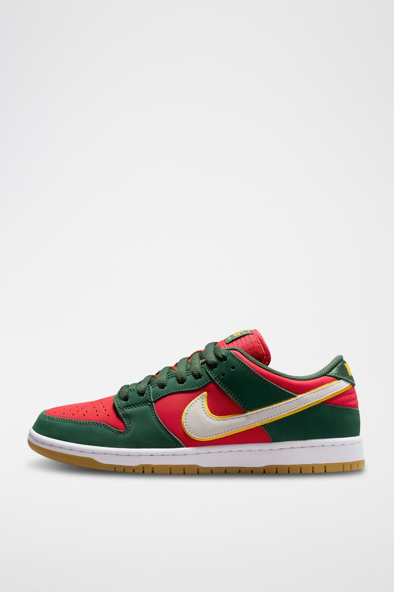 SB Dunk Low Pro Premium en cuir - Vert foncé et rouge - Nike